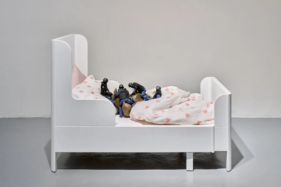 documentation from installation with sculptures by artist Anne de Vries, 2025, Prague, at Meet Factory